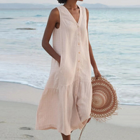 Mary | Damen Luftiges V-Ausschnitt Sommerkleid in Khaki