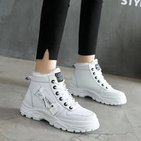 Winterschuhe Damen Stiefel | High-Top mit Lace-Up und Profilsohle in Weiß