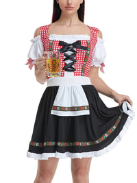 Damen Klassisch Kariertes Oktoberfest Dirndl Kleid in Rot