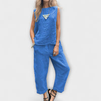 Jennifer - EntspanntesBaumwolle-Leinen Outfit in Blau