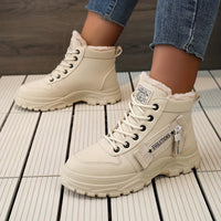 Winterschuhe Damen Stiefel | High-Top mit Lace-Up und Profilsohle in Khaki