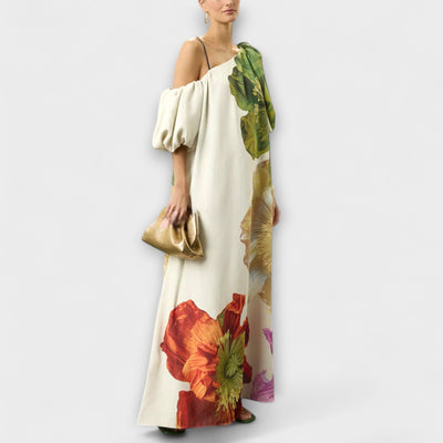 Skylar - Maxikleid mit Blumendruck, schrägem Kragen und Puffärmeln