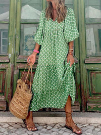 Ingrid - Lockeres Maxikleid mit Puffärmeln in Hellgrün