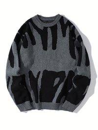 Gemusterter Damen Strickpullover in Grau/Schwarz
