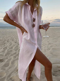 Jillian - Lockeres Hemd-Maxikleid in Rosa