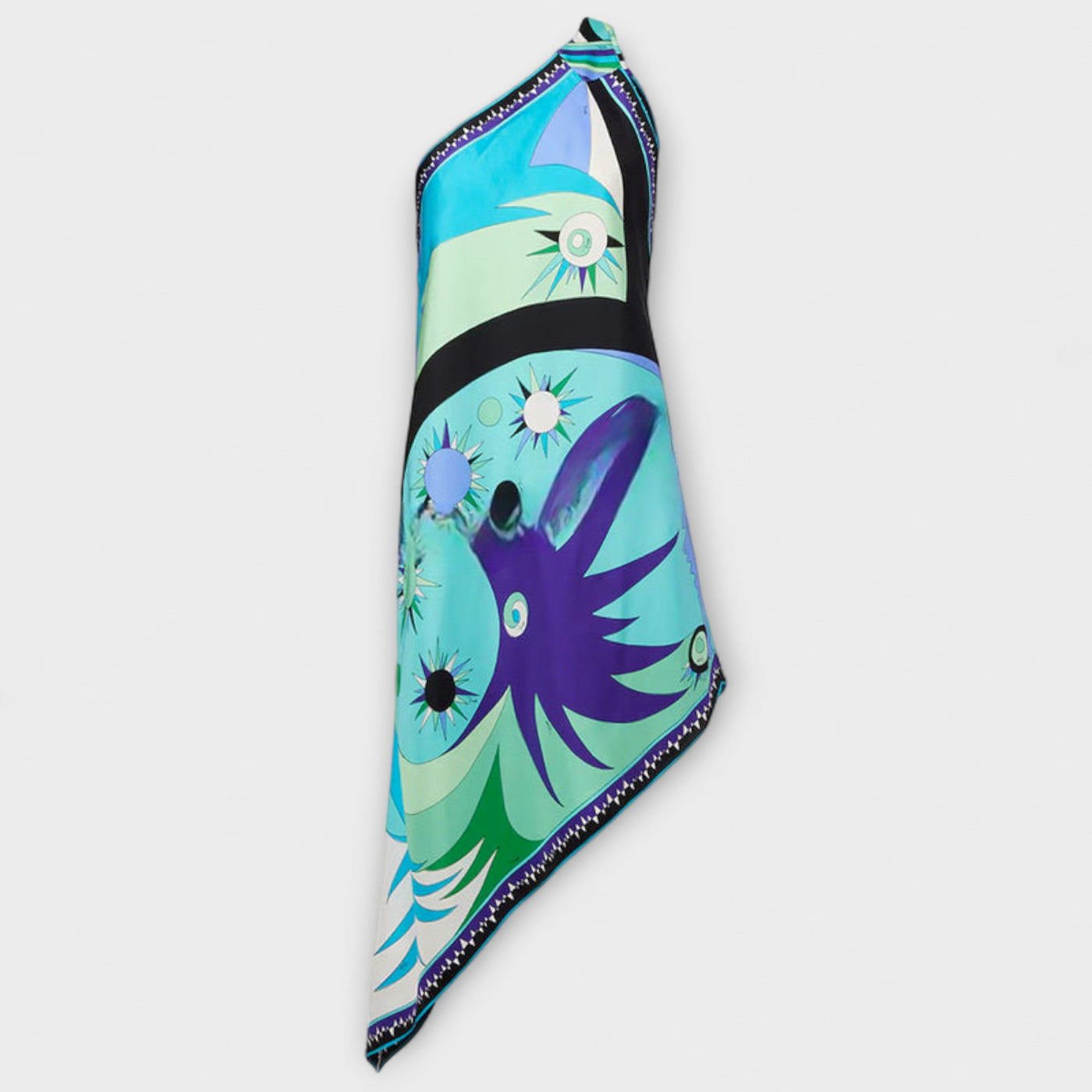 Esme - Einzigartiges Print Satin-Midi-Kleid mit asymmetrischem Saum