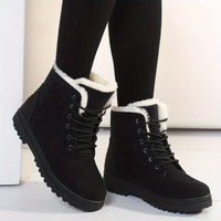 Winterschuhe Damen | Schnürung Flache Sohle Stiefel in Schwarz