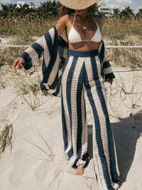 Alicia - Trendiges zweiteiliges Set aus gestreiftem Hemd und Hose in Blau