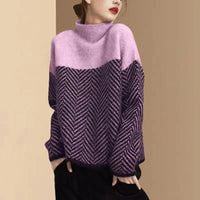 Dory Zweifarbiger Rollkragenpullover aus Baumwolle in Lila