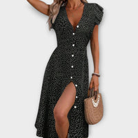 Schickes Polka-Dot-Midi-Kleid in Schwarz