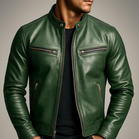 Thomas | Herren Vintage Leder Bikerjacke in Grün