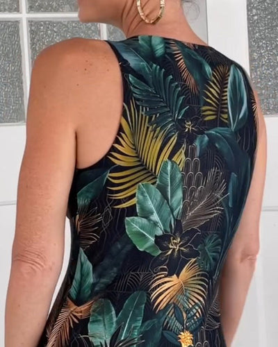 Ella - Badeanzug mit kräftigem tropischem Blumenmuster | Tiefer V-Ausschnitt mit Frontreißverschluss Badeanzug