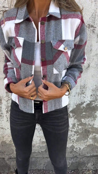 Lässige Karojacke mit Revers in Rot