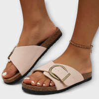 Margie - Damen Kork Pantoletten mit Schnallenriemen Design in Pink