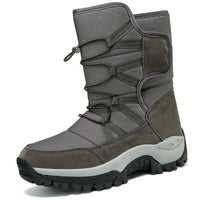 Winterschuhe Herren | High Cut Stiefel Mit Klettverschluss Und Kordelzug in Grau