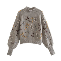 Fiorella - Strickpullover mit Perlenschmuck in Kamel