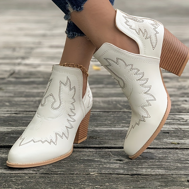 Phebe - Boho Chic Western Ankle Boots | Vintage Style Cowboy Embroidered Leather