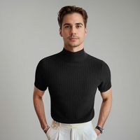 Herren Rollkragen Schlanke Passform T-Shirt in Schwarz