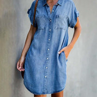 Cornelia | Damen Lässiges Geknöpftes Jeanskleid in Blau