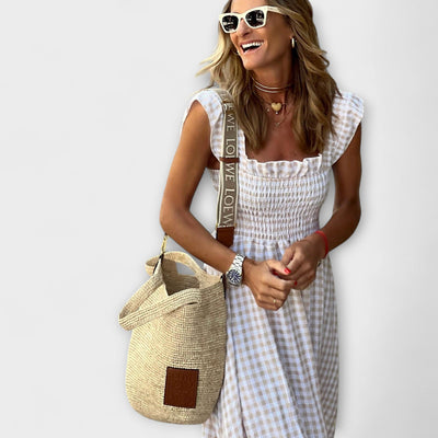 Kariertes Maxikleid mit Rüschensleeves