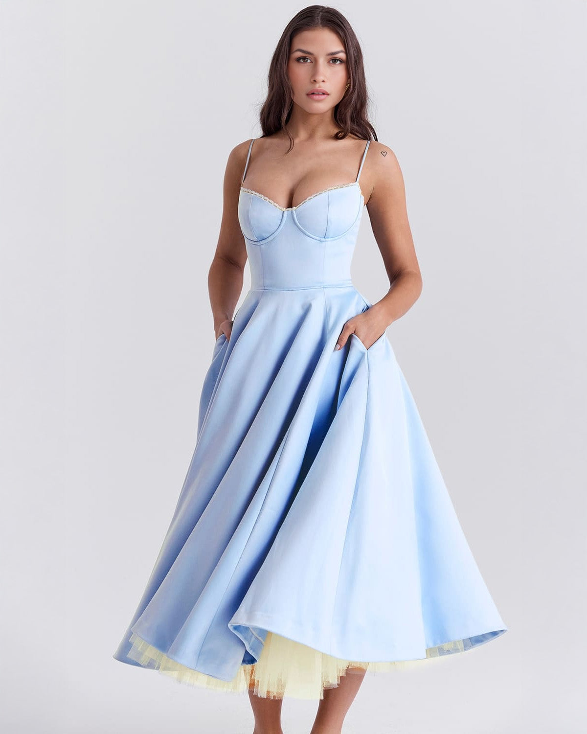 Paula | Duchesse-Satin Midikleid Mit Corsage