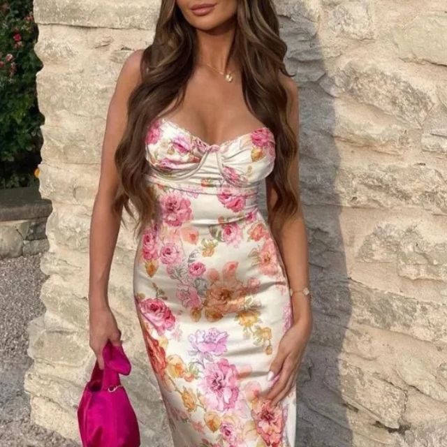 Fiona - Satin Midikleid mit Floralem Bustier