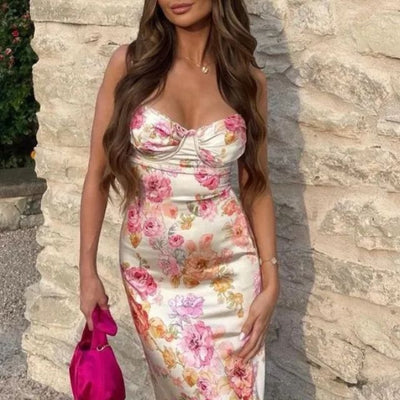 Fiona - Satin Midikleid mit Floralem Bustier