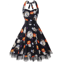 Kürbis Druck Lange Ärmel Halloween Kostum Kleid | Midi in Schwarz 2