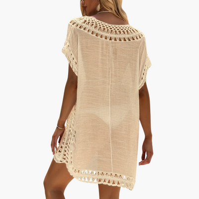Häkel-Strandkleid mit V-Ausschnitt - Damen Sommer Cover-up
