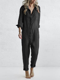 Majia | Damen Lässiger Jumpsuit | Langarm in Schwarz