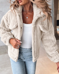 Teddy Damen Jacke Kurz | Kuschelig Stylisch in Beige
