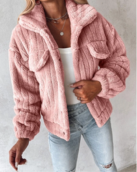 Teddy Damen Jacke Kurz | Kuschelig Stylisch in Rosa