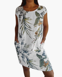 Damen T-Shirt Kleid | Lockeres Sommerkleid mit Print in Weiß und grün