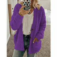 Teddy Damen Fleecejacke Mit Kapuze | Flauschiger Wintermantel in Lila