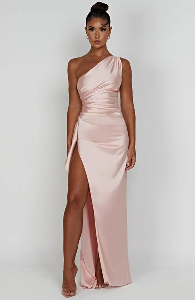Satinstreifenabendkleid mit einem Schulterträger - Vivienne