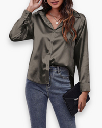 Damen Elegant Langärmelige Bluse | Festliche Blusen für Anlässe in Dunkles Grau