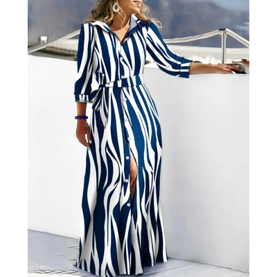 Bienna – winddichtes Hemdkleid mit grünem Gürteldruck