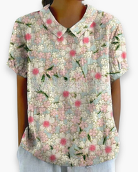 Damen Verspielt Blumendruck Hemdbluse | Locker in Dunkelrosa