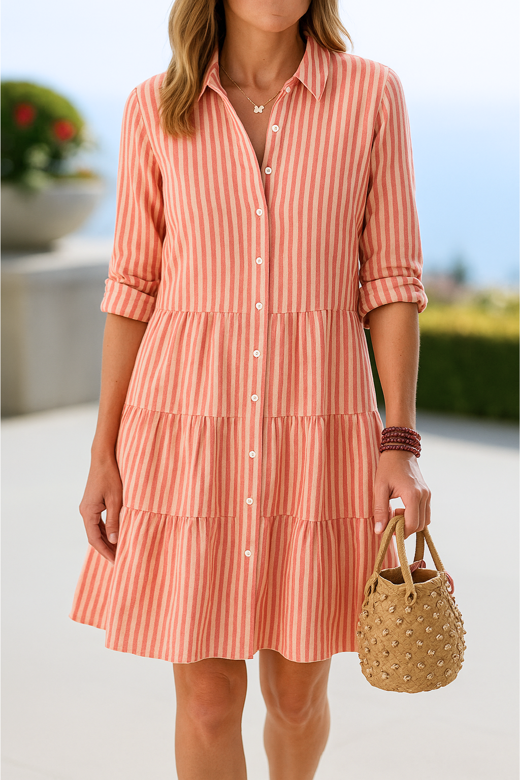 Esther™ | Elegantes gestreiftes Hemdblusenkleid mit langen Ärmeln