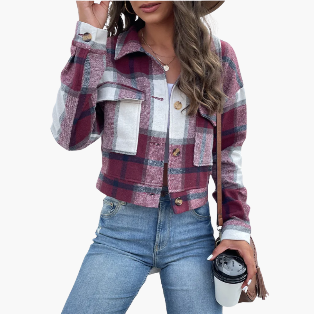 Damen Karierte Jacke mit Knopfverschluss