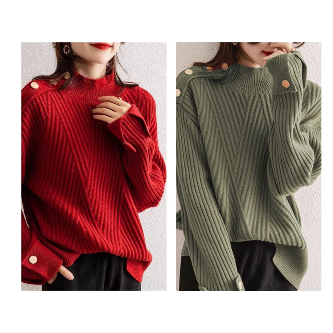 Amanda - Gemütlicher Rollkragenpullover mit Knopfakzenten