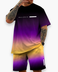 Herren Sommer Set mit Farbverlauf | T-Shirt & Shorts im Lässigen Strandlook in Schwarz zu Gelb