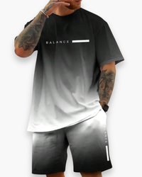 Herren Sommer Set mit Farbverlauf | T-Shirt & Shorts im Lässigen Strandlook in Schwarz zu Weiß