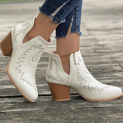 Phebe - Boho Chic Western Ankle Boots | Vintage Style Cowboy Embroidered Leather