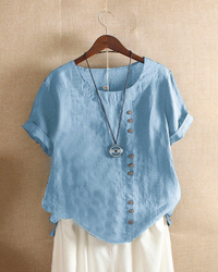 Damen Sommer Blusenshirt | Kurzarm Design mit Knopfleiste in Himmelblau