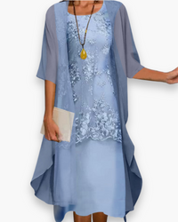 Damen Elegantes Zweiteiliges Kleid | Sommerkleider in Himmelblau