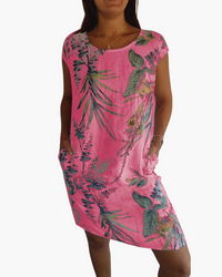 Damen T-Shirt Kleid | Lockeres Sommerkleid mit Print in Rosa