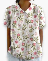 Damen Verspielt Blumendruck Hemdbluse | Locker in Rosa mit Blumenmuster