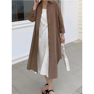 Astrid - Vintage Leinen-Baumwoll-Blusenkleid in mittlerer Länge