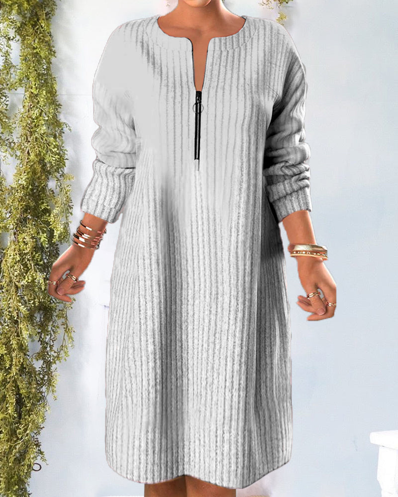 Frisch  - Lässiges Rippstrickkleid mit Reißverschluss | Strickkleid mit bequemer Passform und Frontreißverschluss